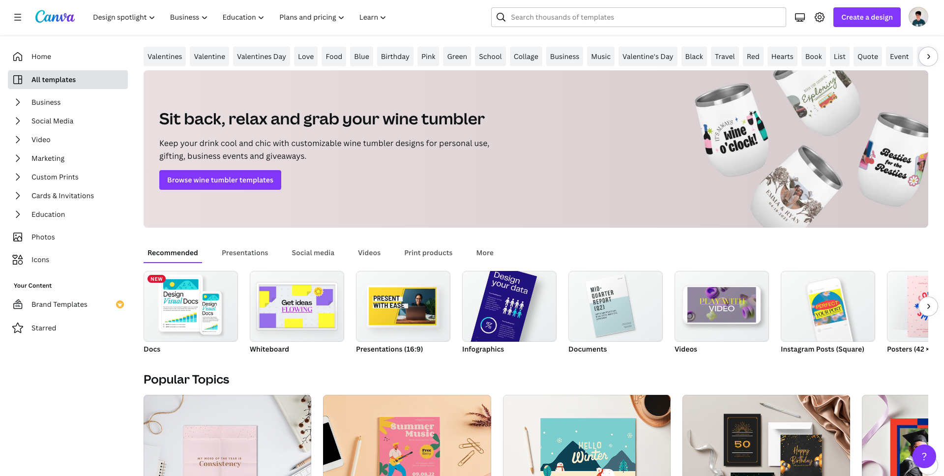Canva templates page