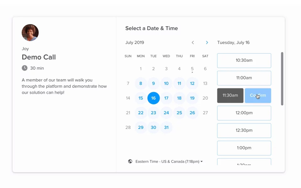 Sample image of a Calendly calendar