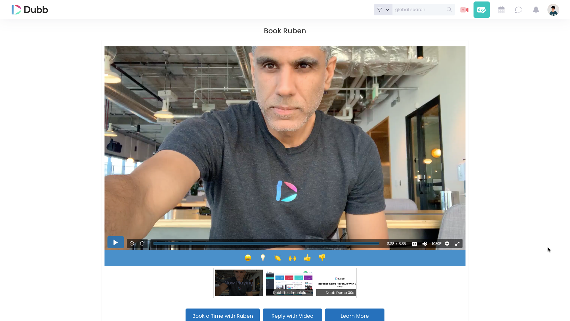 Screenshot of a Dubb video landing page