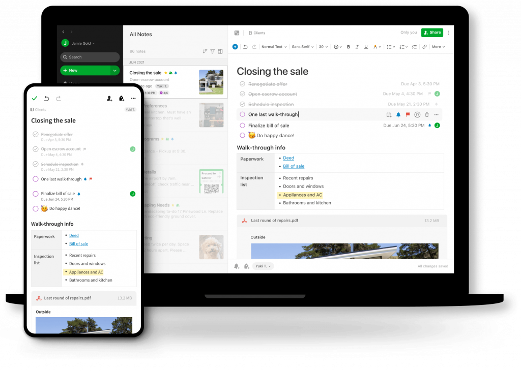 Screenshots of the Evernote platform