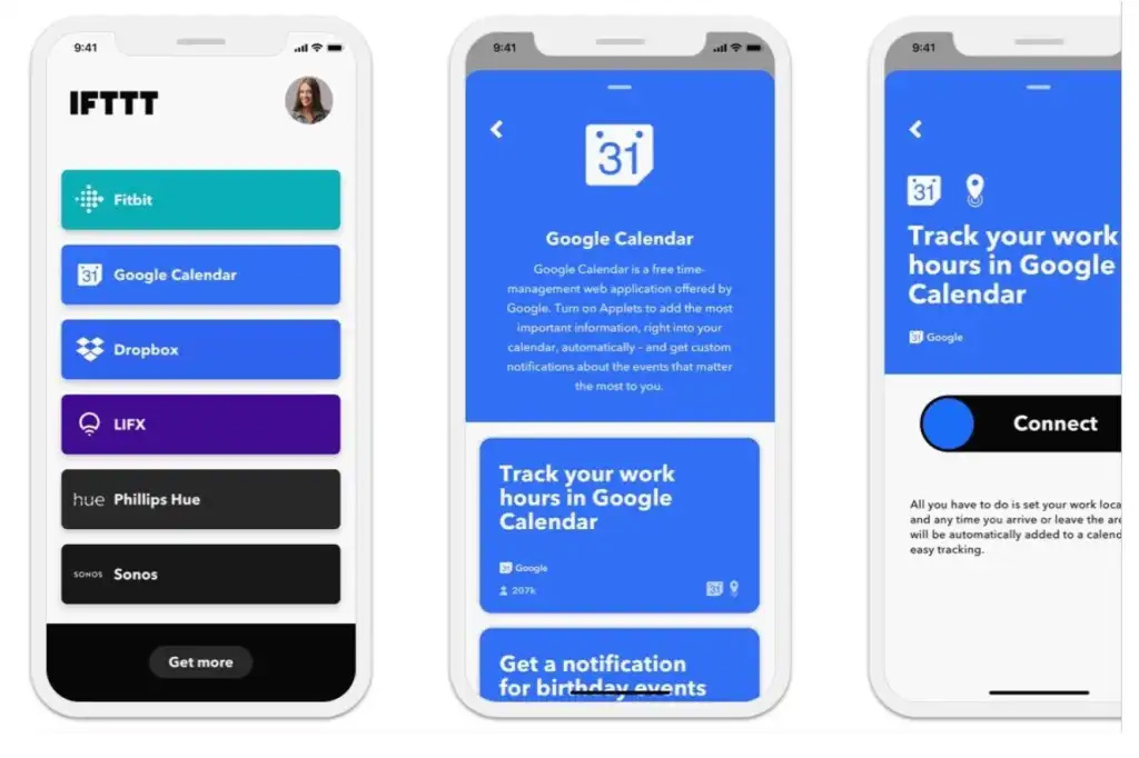 Screenshots of the IFTTT app on mobile
