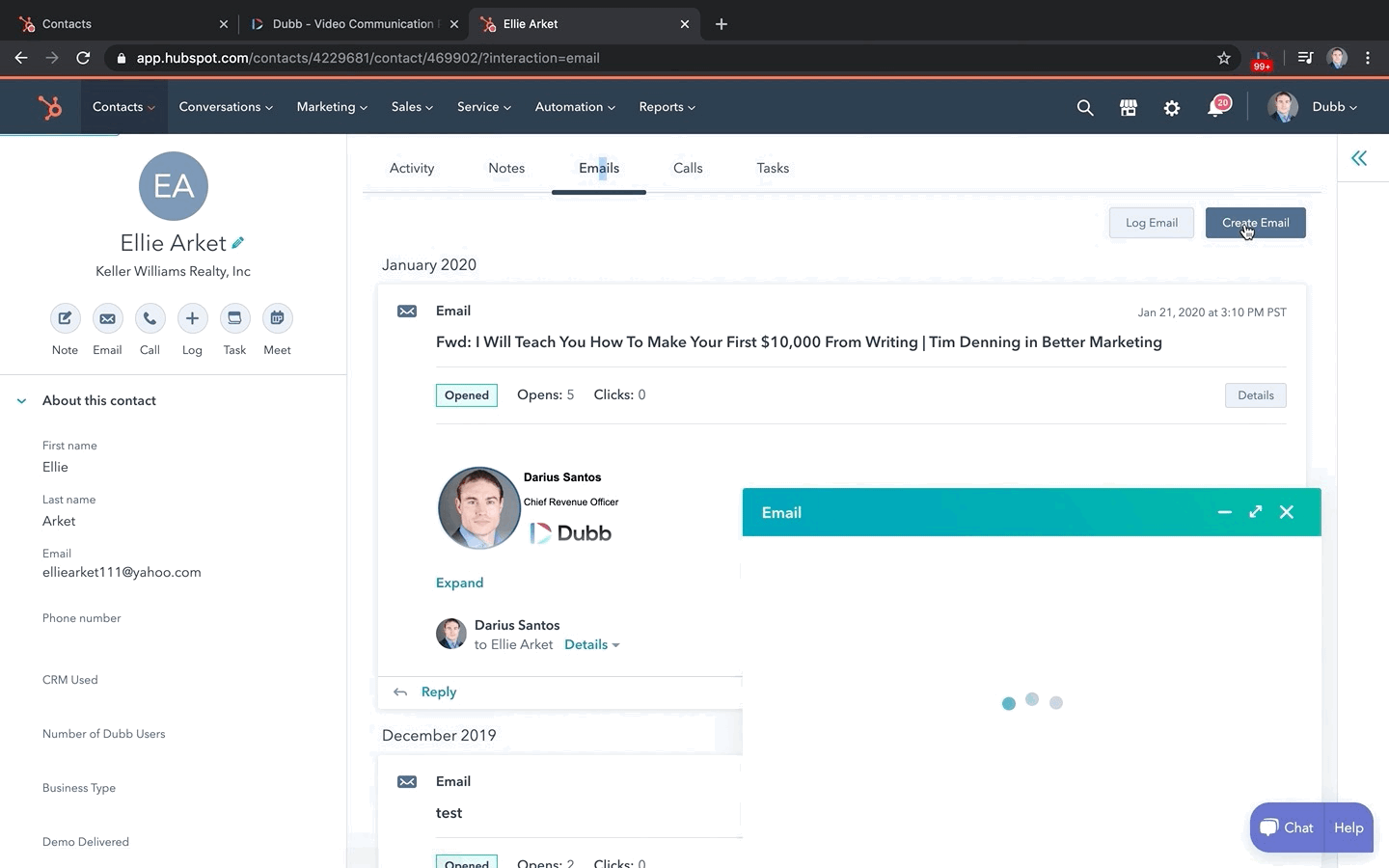 HubSpot email window
