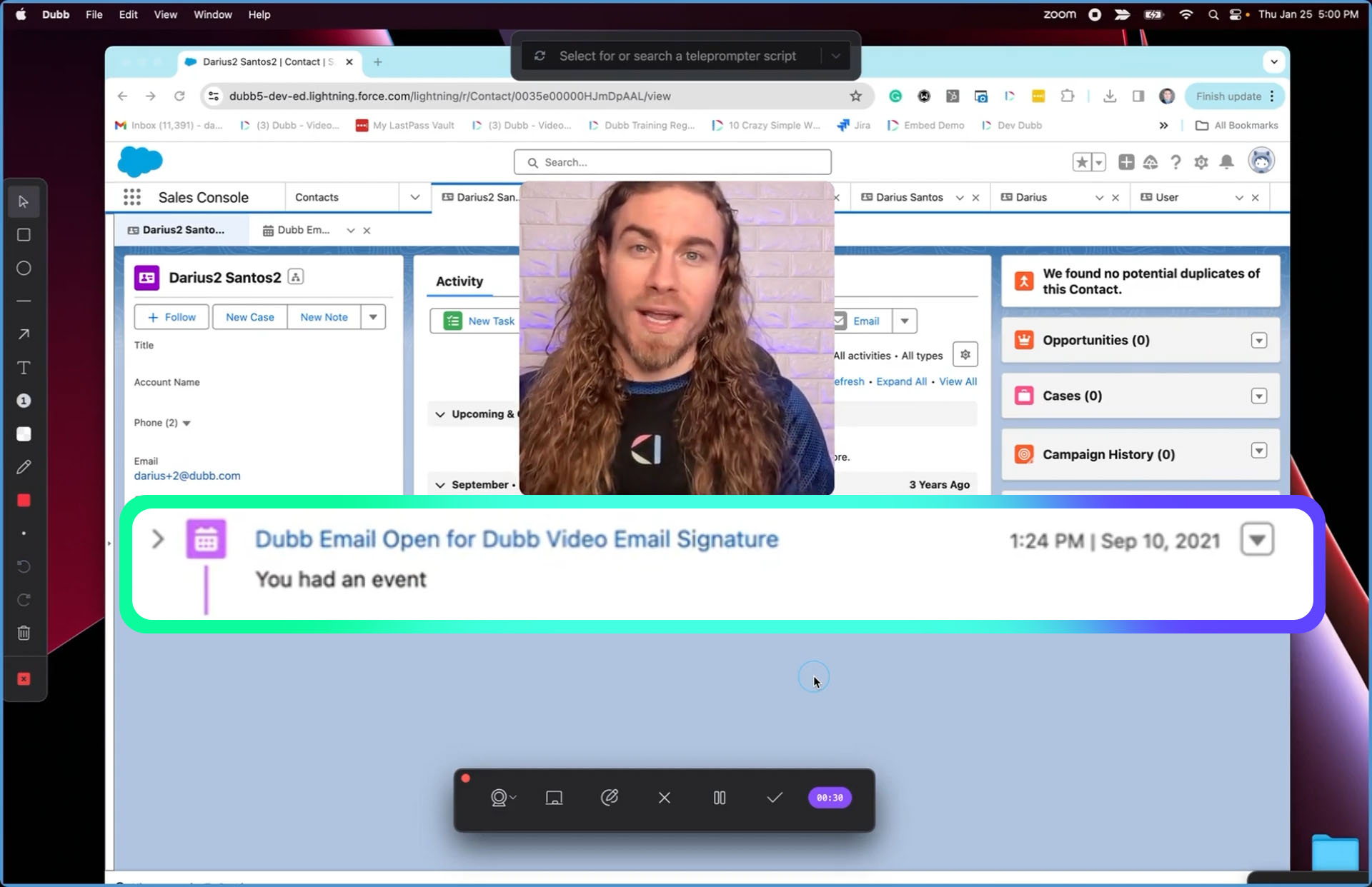 Dubb Salesforce Integration activity reporting right inside of a Salesforce contact record