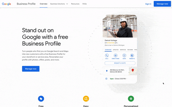 Scrolling down Google Business home page