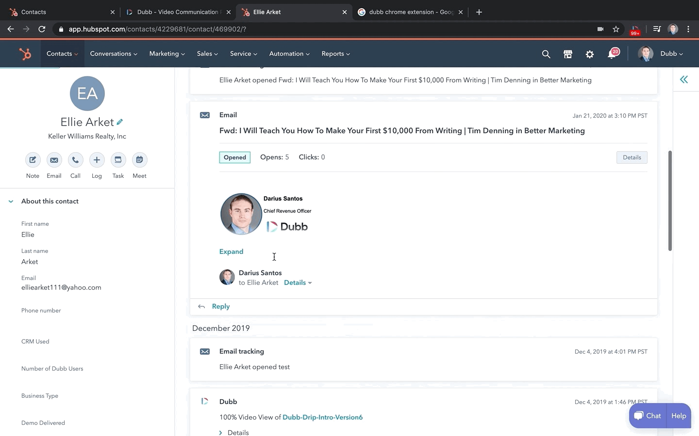 HubSpot contact page