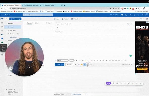 Inserting a video testimonial into an Outlook email using Dubb