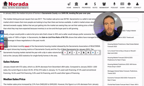 Darius Santos presenting a real estate market update through screen recording