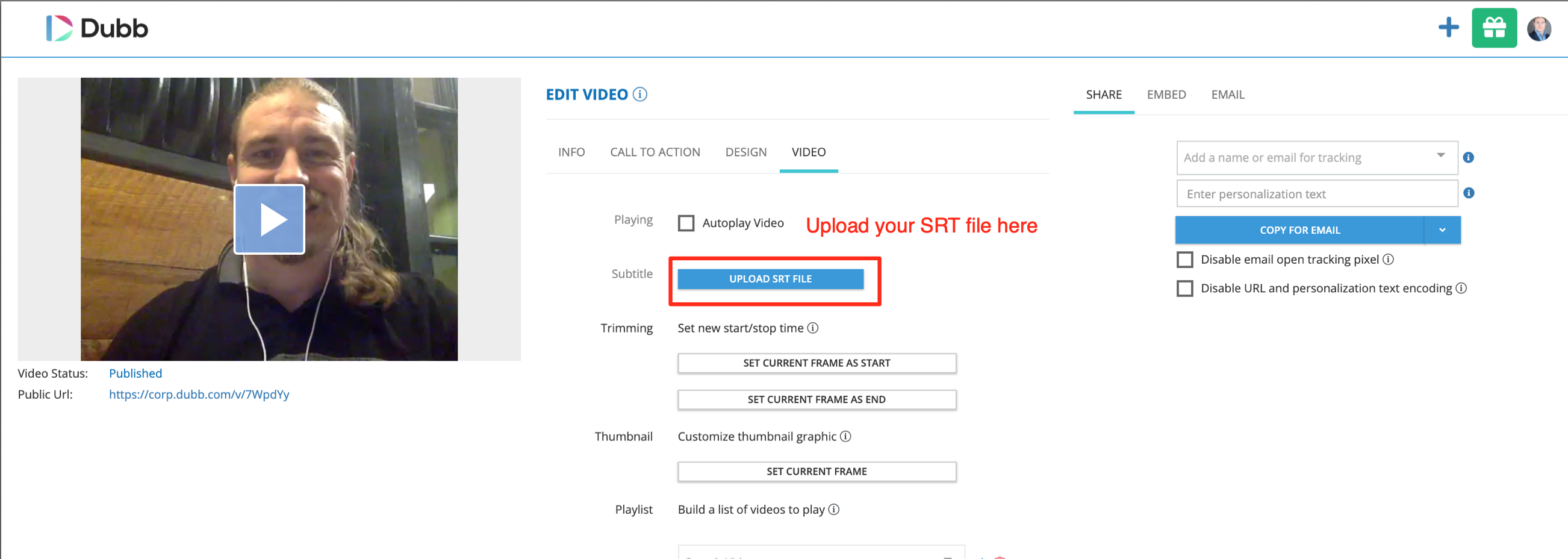 SRT file upload