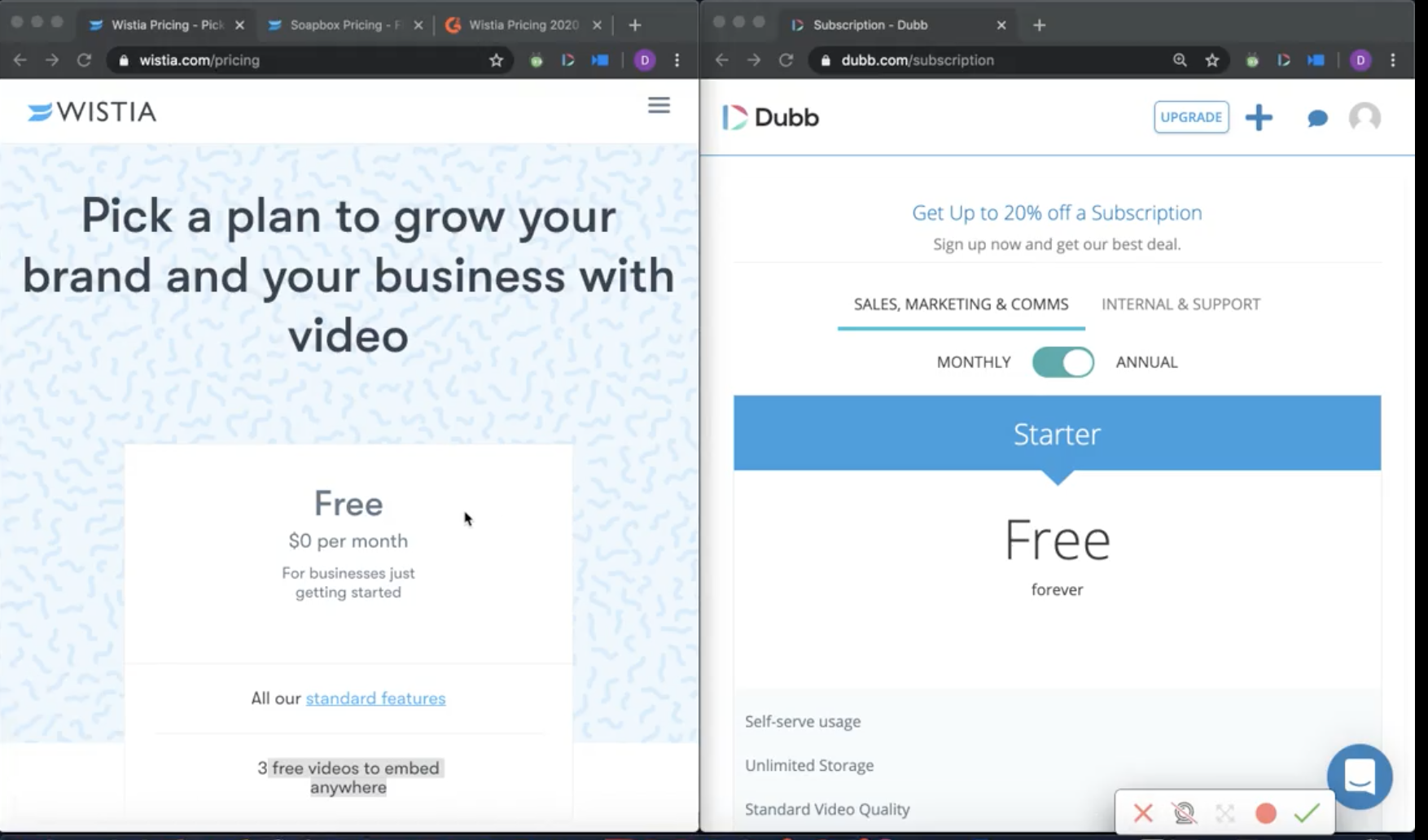 A Comparison of Wistia Prices and Dubb Prices