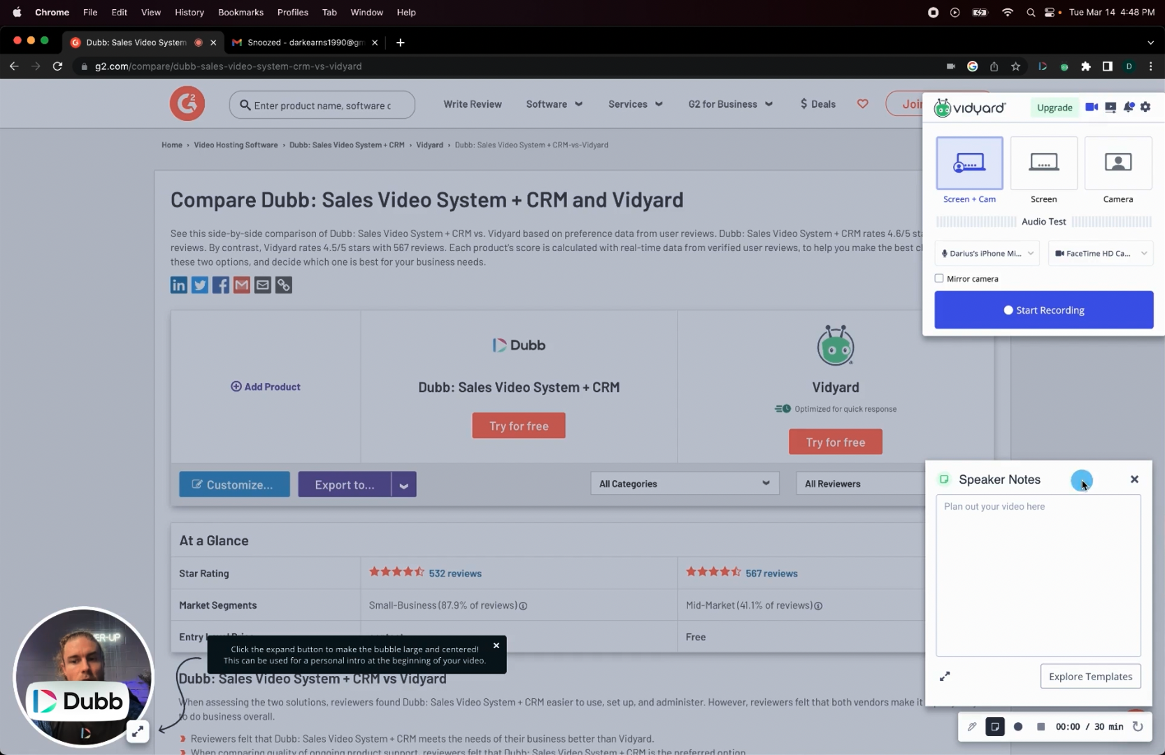 Vidyard Chrome extension with speaker notes feature