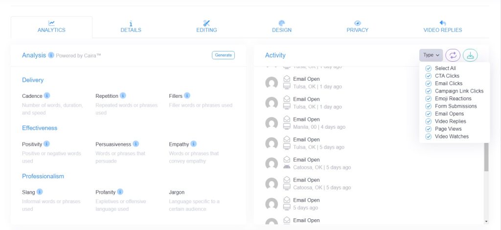 analytics video email for business